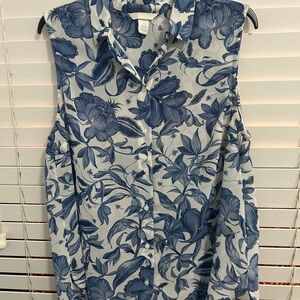 H&M Blue Sleeveless Button Down Shirt with Notched Collar